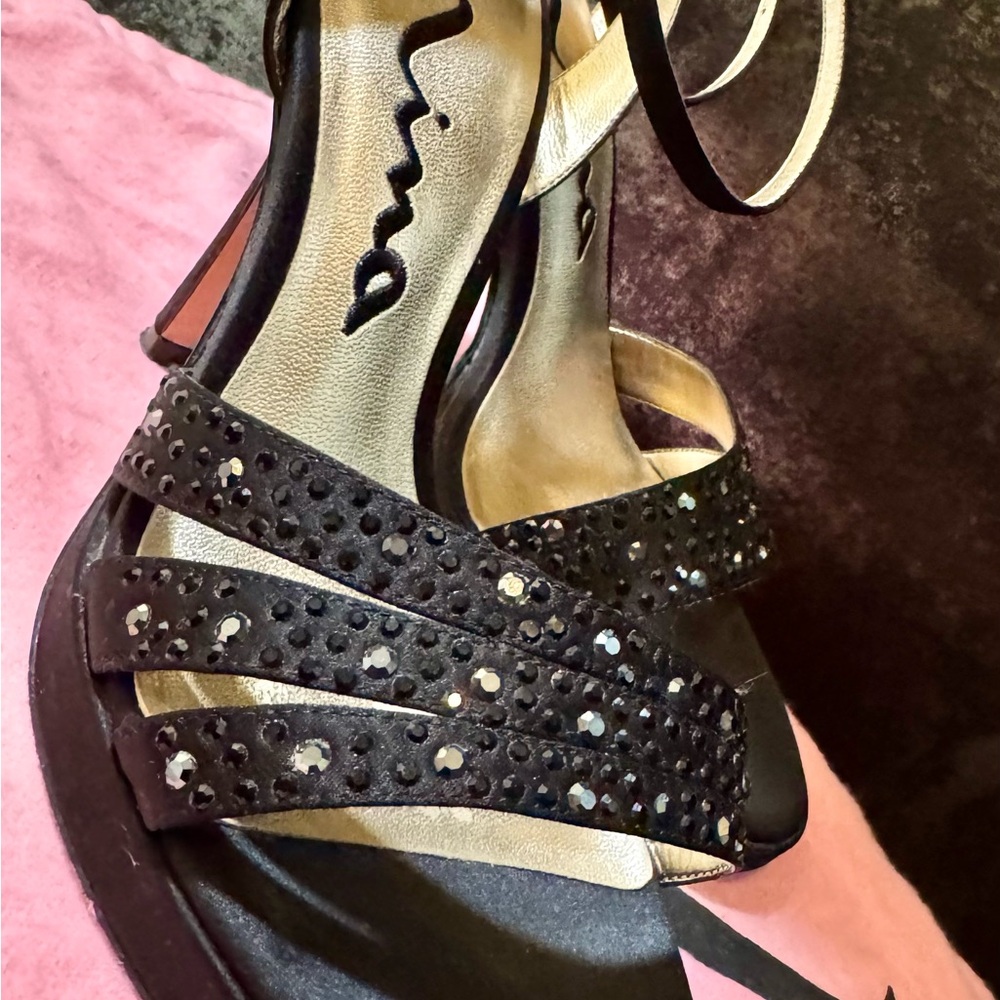 Nina Black Heels with Glittering Straps